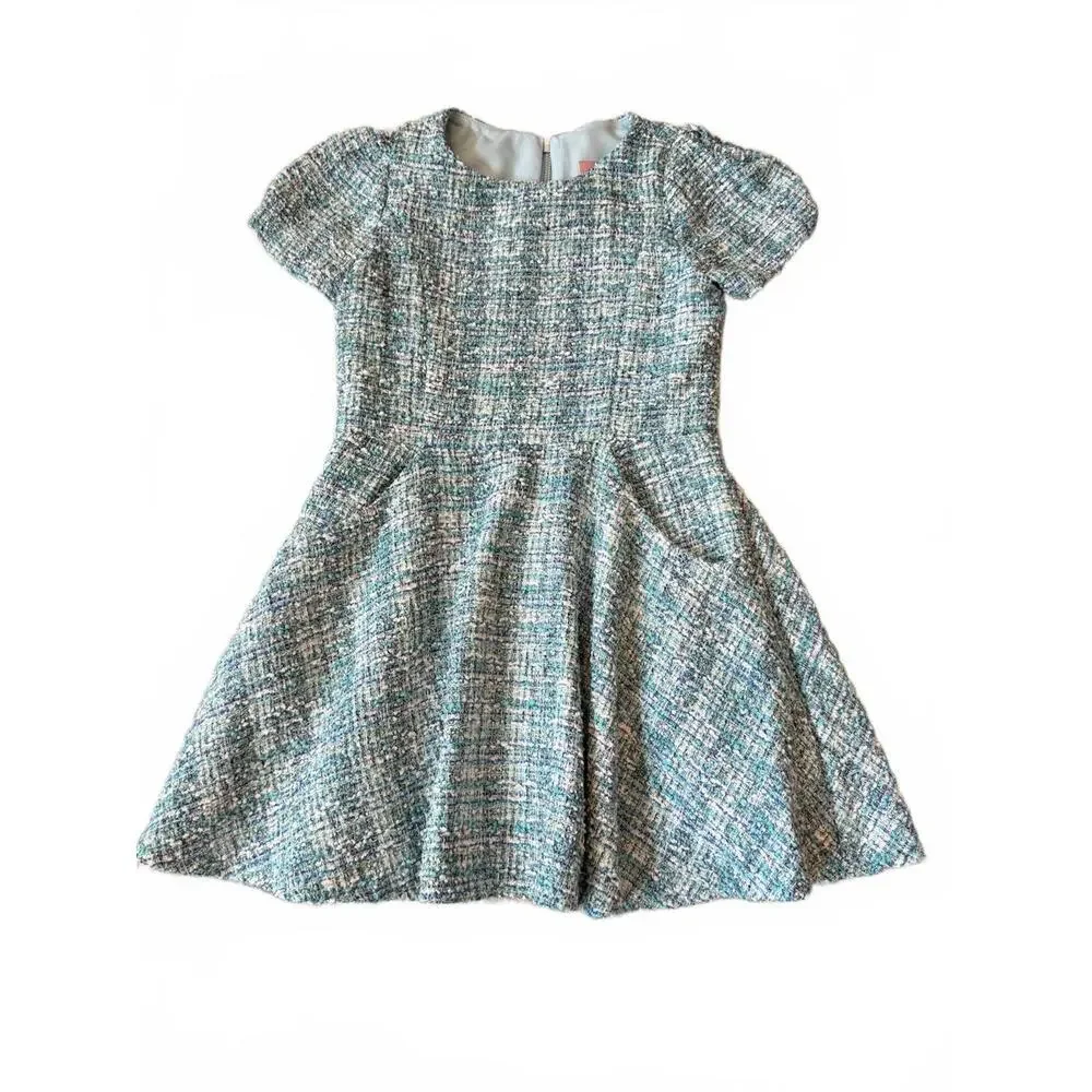 Zoe Ltd Girls Blue Mint White Mixed Tweed Fit & Flare Party Dress Size‎ 7